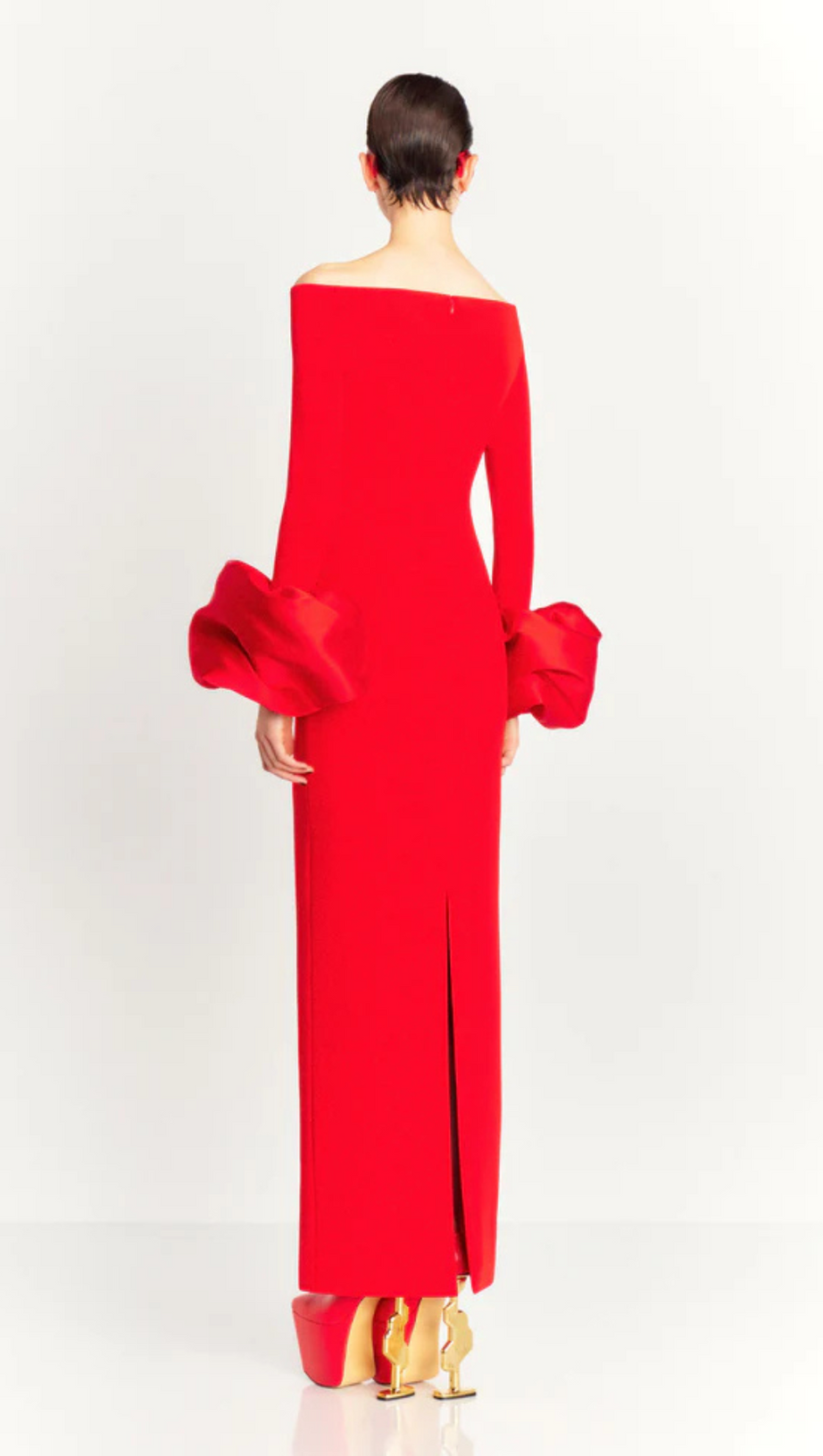 OLINDAN OFF SHOULDER MAXI DRESS IN RED