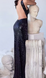 SEQUIN HIGH SLIT CUTOUT DRESS