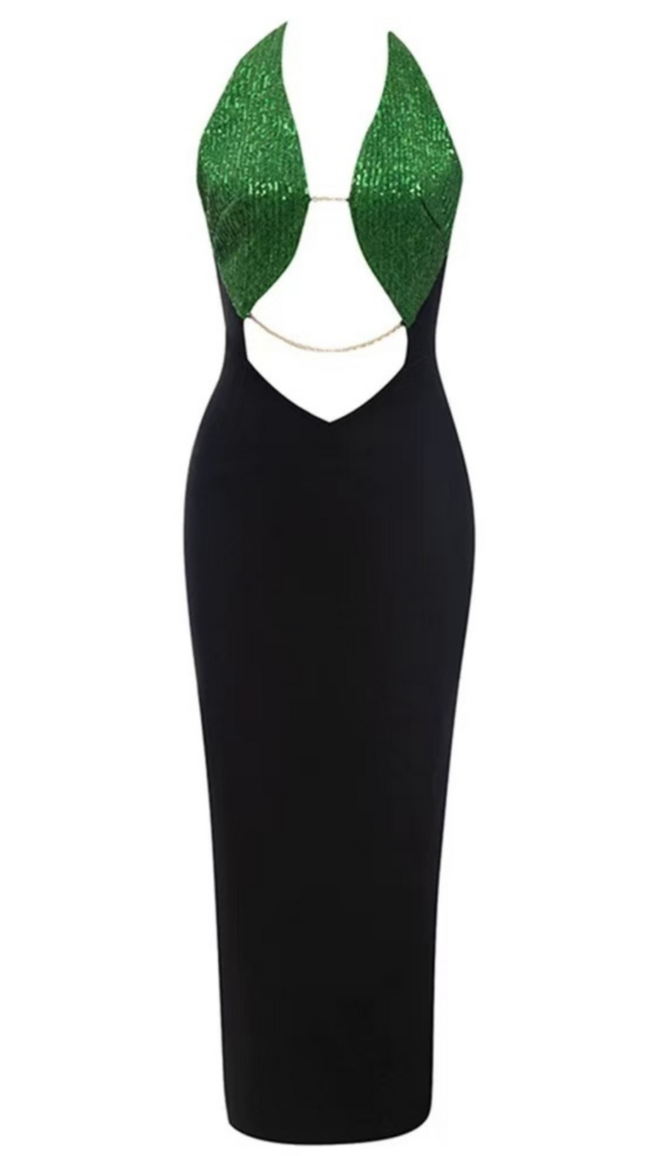 Zweifarbiges Neckholder-Kleid mit Cut-Outs, Rückenausschnitt und Schlitz 