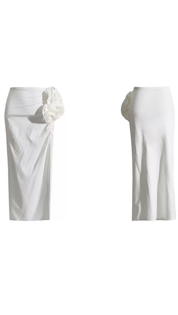 AIIZIE ANDEANA FLOWER SLIT MIDI SKIRT IN WHITE - product image