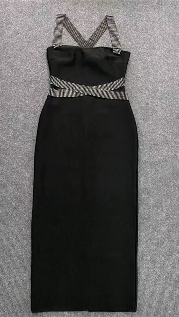 AIIZIE HALTER RHINESTONE MIDI DRESS - product image