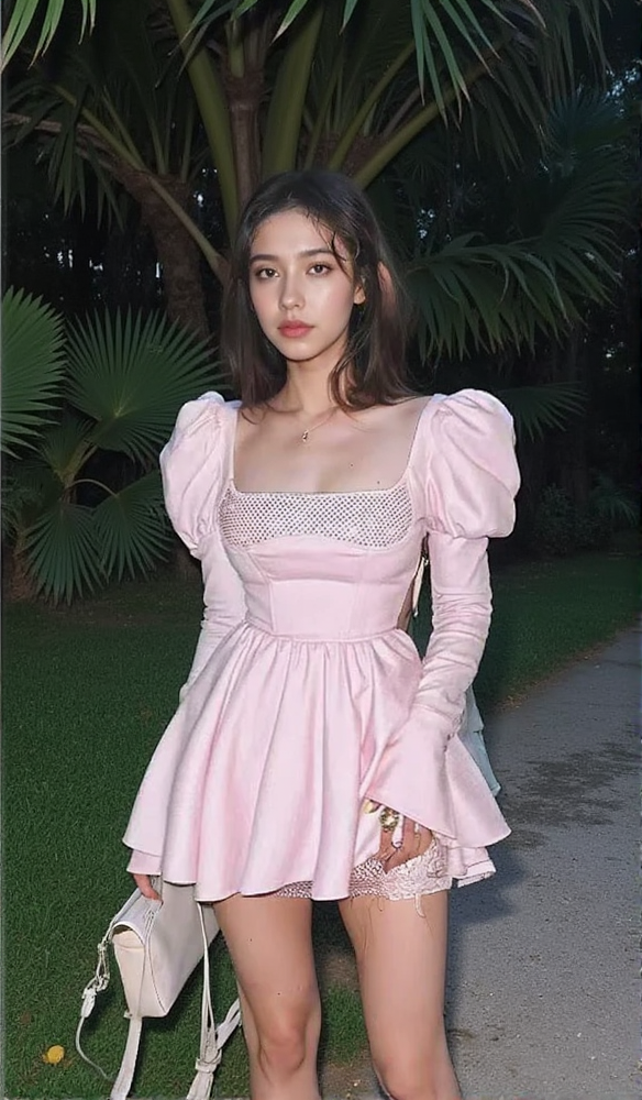 PUFF-KLEID MIT LANGEN ÄRMELN UND KRISTALLKORSETT IN A-LINIE IN PINK