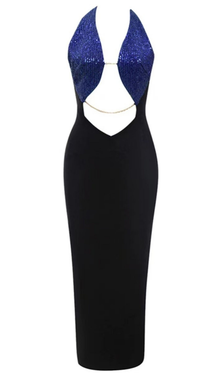 Zweifarbiges Neckholder-Kleid mit Cut-Outs, Rückenausschnitt und Schlitz 