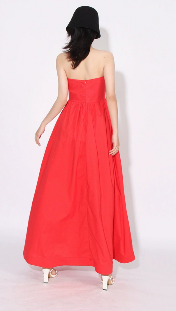 AIIZIE OFF-SHOULDER 3D FLOWER CHIFFON MAXI DRESS IN RED - product image