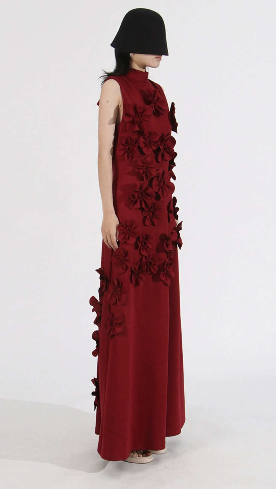 ANNONA PURPLE FLOWER EMBELLISHED MAXI DRESS