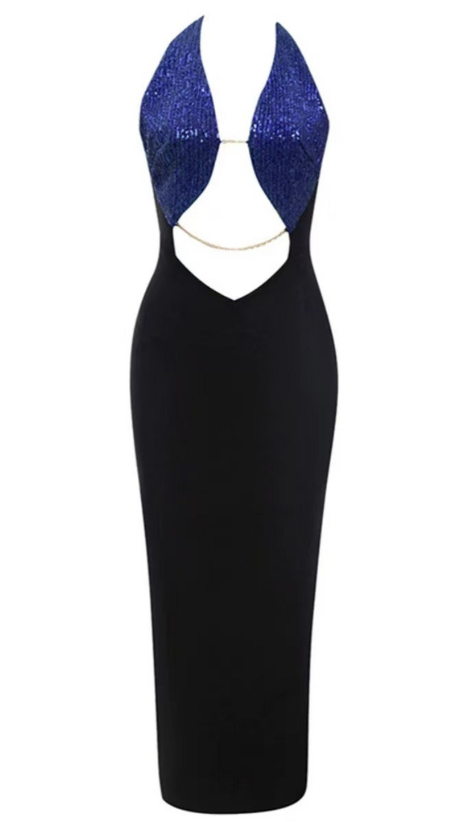 Zweifarbiges Neckholder-Kleid mit Cut-Outs, Rückenausschnitt und Schlitz 