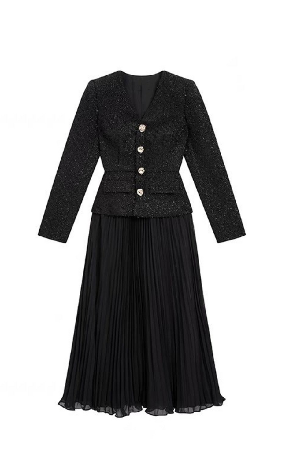 ABITO MIDI IN CHIFFON BOUCLE' NERO CON TINSEL