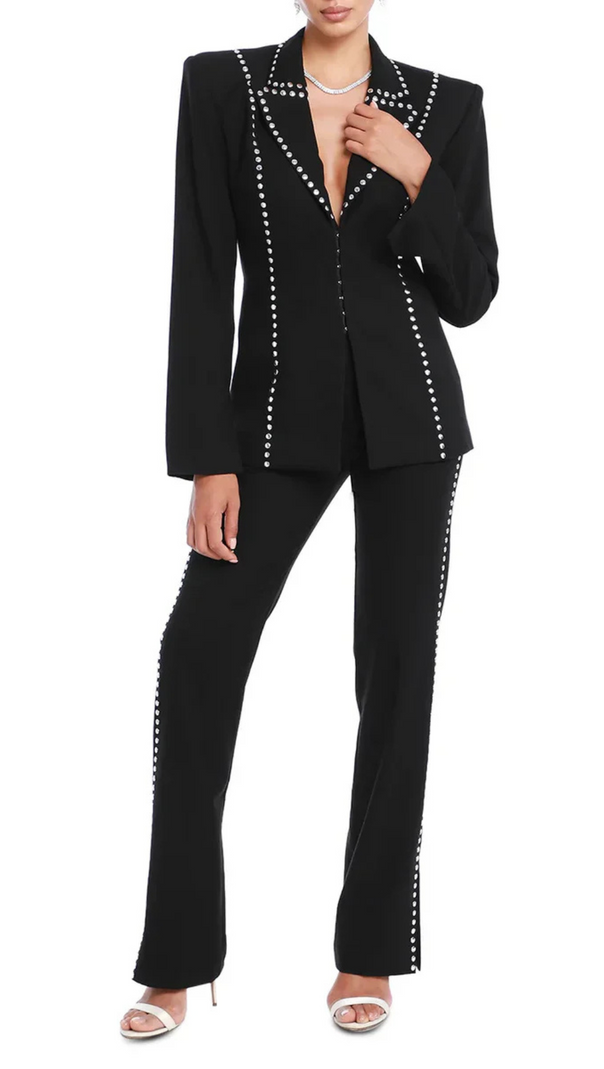 AIIZIE DEBORAH BLACK SCARF-DETAILED WOOL CREPE BLAZER SET - product image