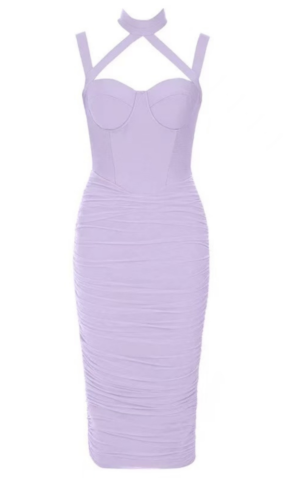 MIDIKLEID AUS MESH MIT RÜSCHEN IN LILA