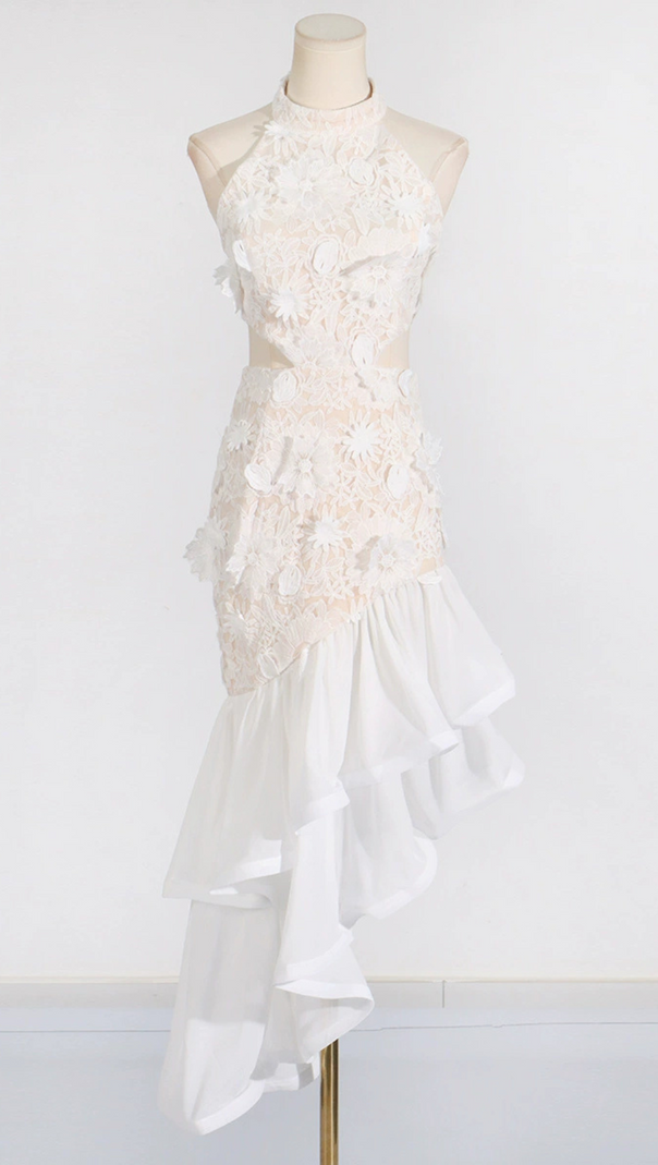 AIIZIE MADGE FLOWER EMBELLLISHED CUT OUT MAXI DRESS IN WHITE - product image