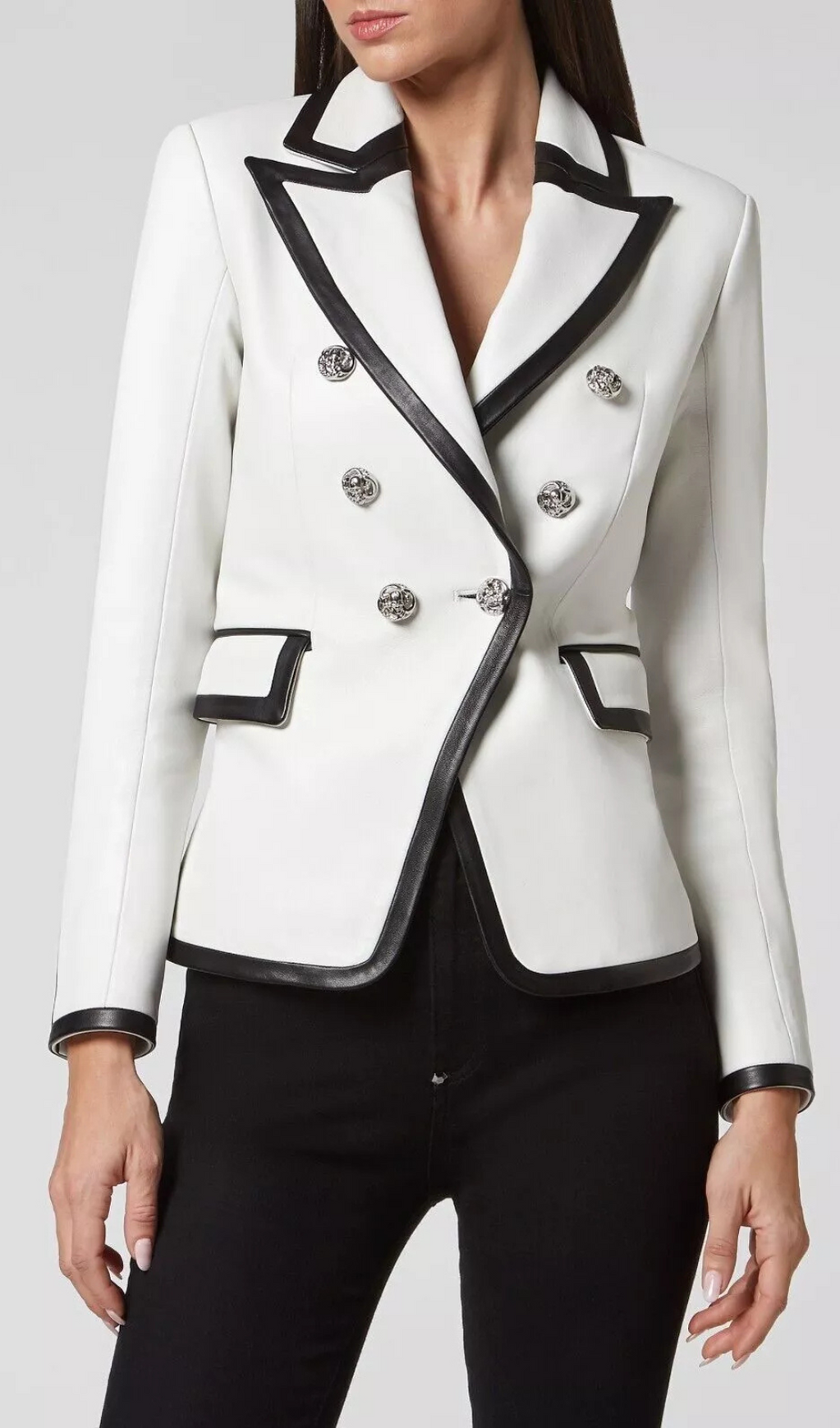 PU LEATHER RHINESTONE BOTTOM BLAZER IN WHITE