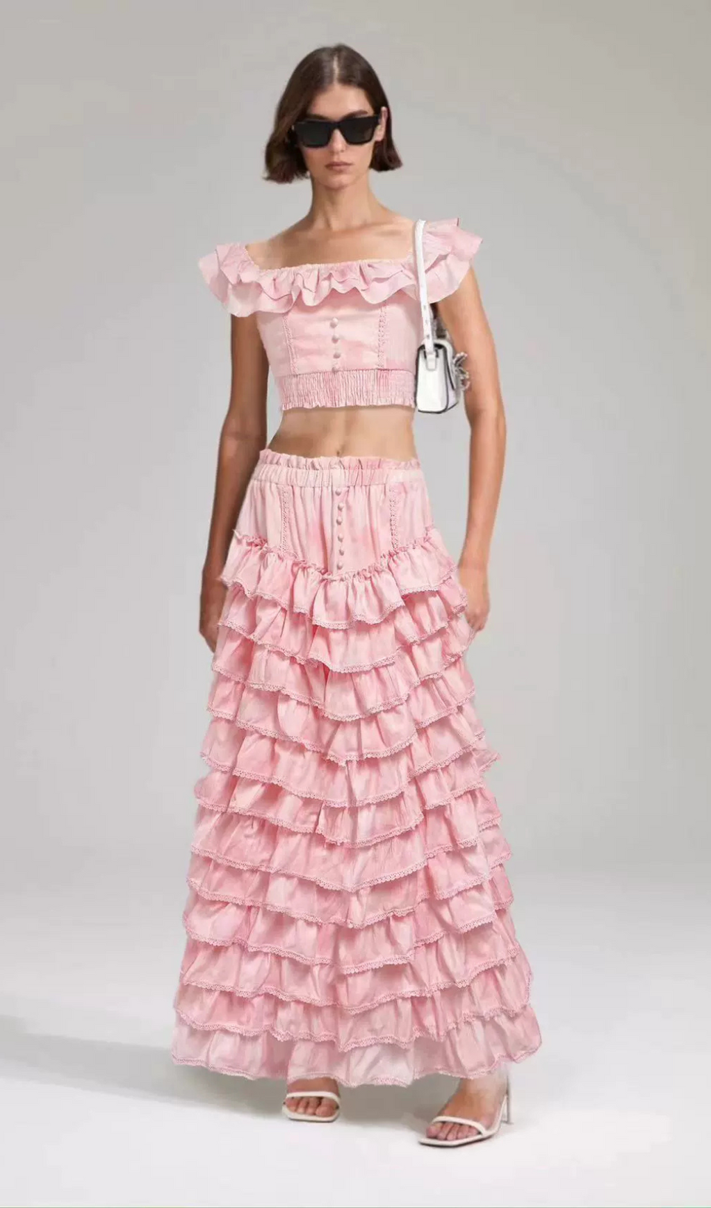 CATHY MULTI-LAYER RUFFLE MAXI DRESS SUIT IN PINK