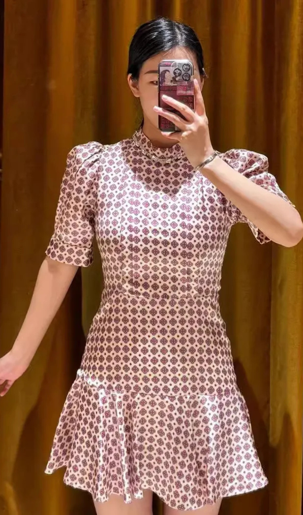 JAYANI PRINTED PUFF SLEEVE MINI DRESS IN PINK