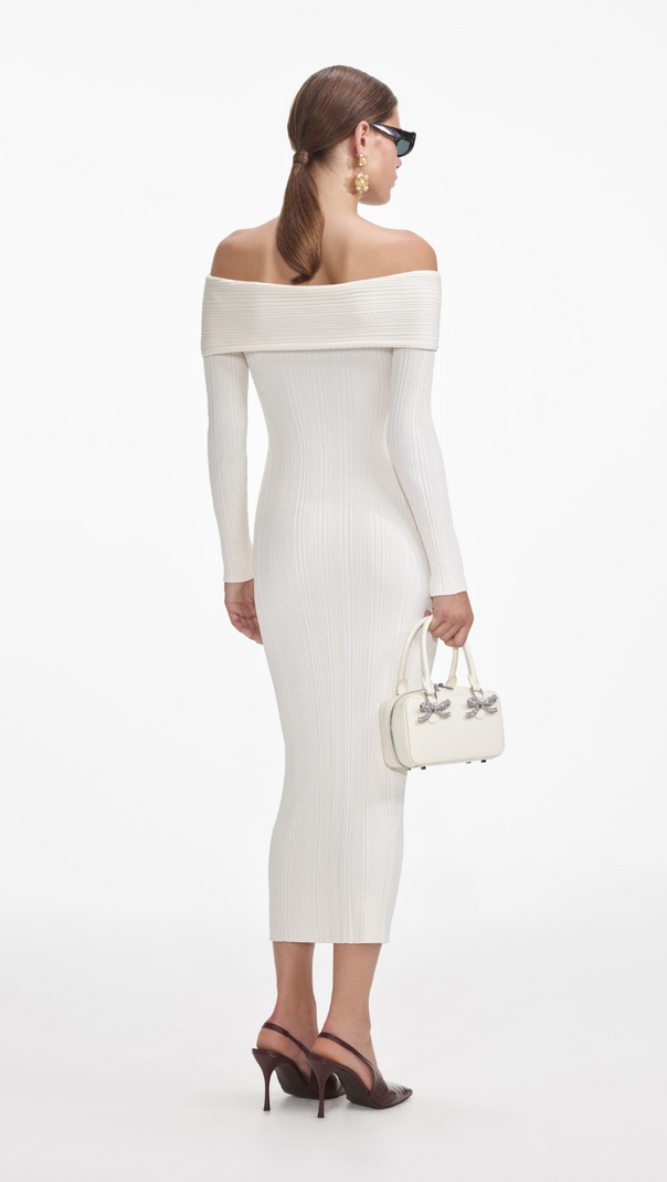 AIIZIE CREAM OFF SHOULDER KNIT MIDI DRESS - product image