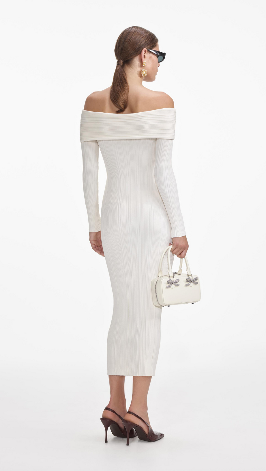 CREAM OFF SHOULDER KNIT MIDI DRESS