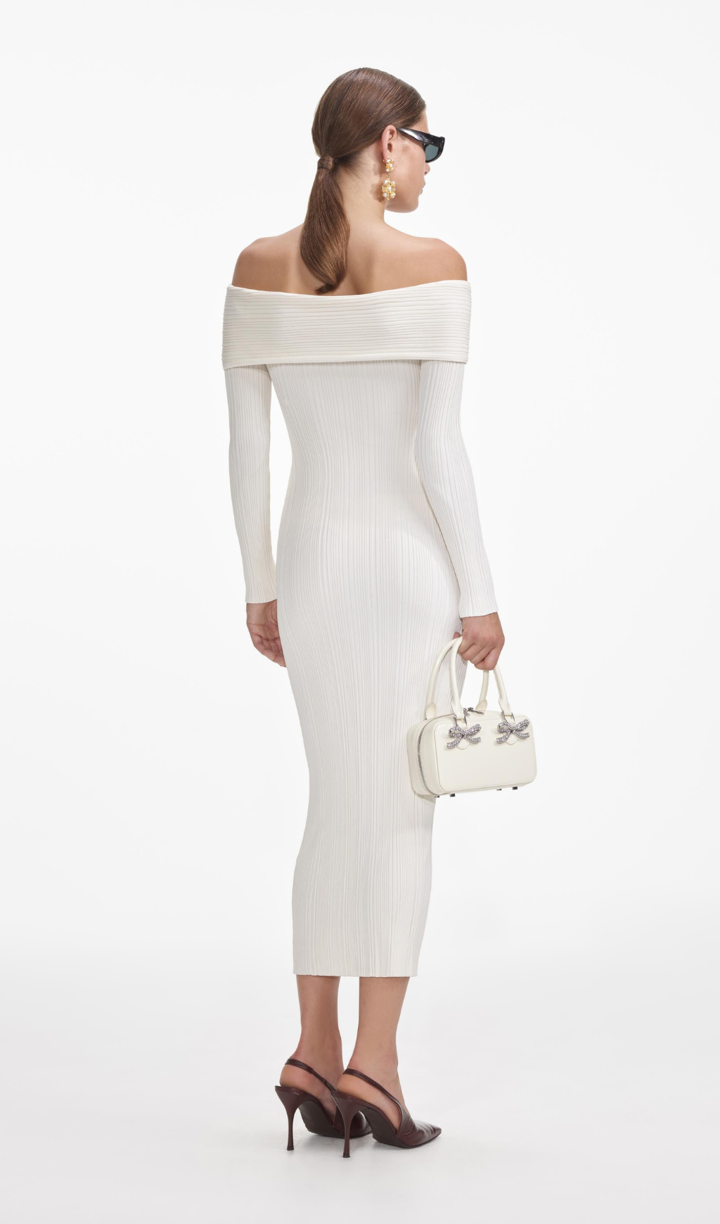 CREAM OFF SHOULDER KNIT MIDI DRESS