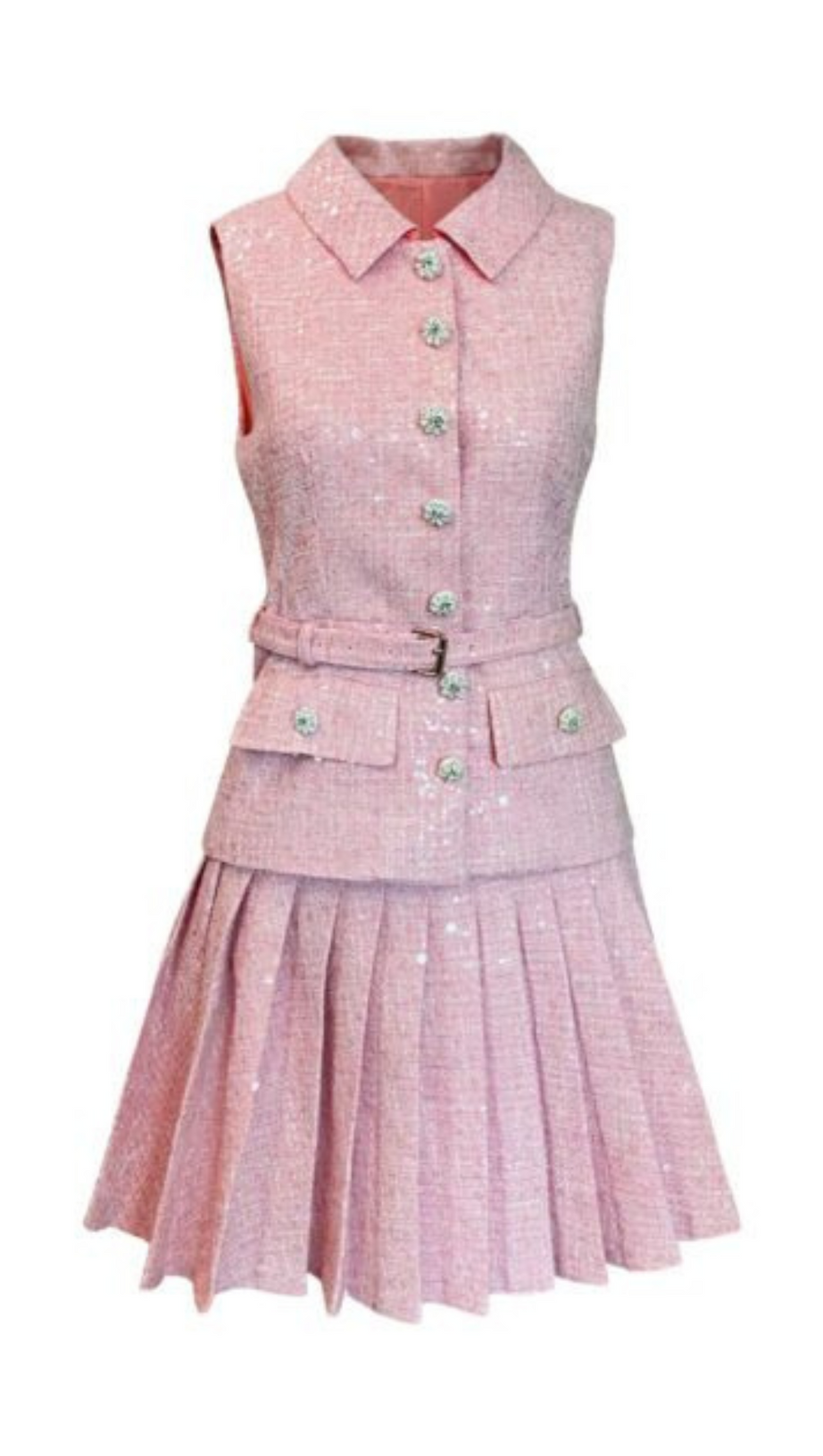 PINK BOUCLE TAILORED MINI DRESS