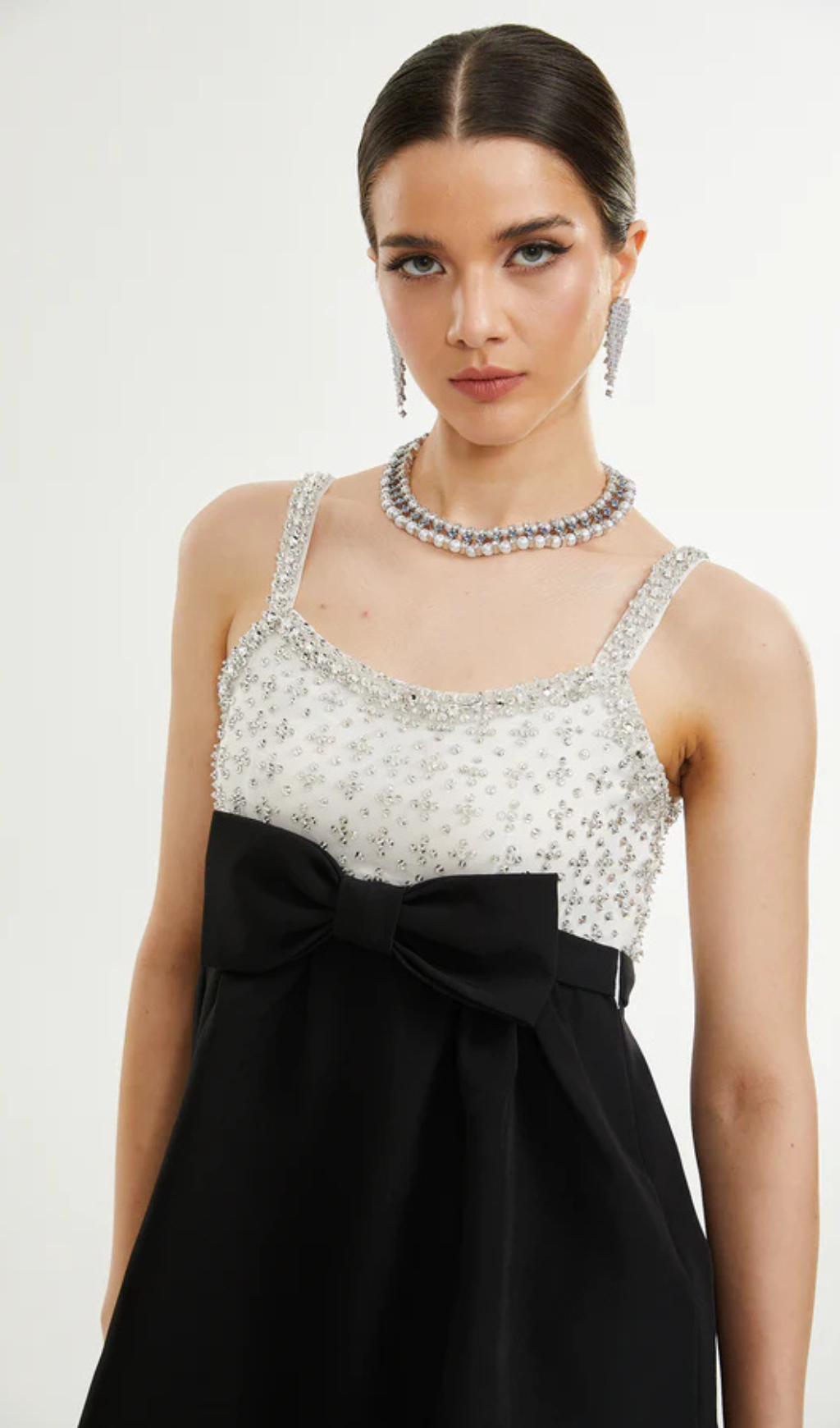 PARISA CRYSTAL-EMBELLISHED BOWKNOT MINI DRESS