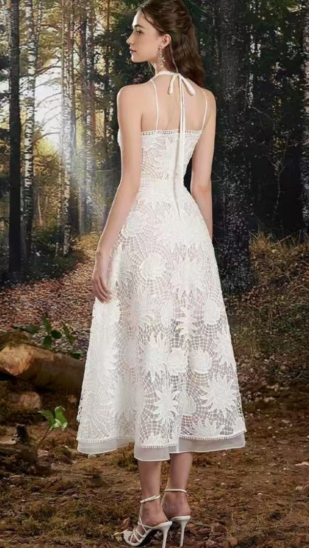 AIIZIE FLORAL EMBELLISHED SLEEVELESS LACE MIDI DRESS - product image