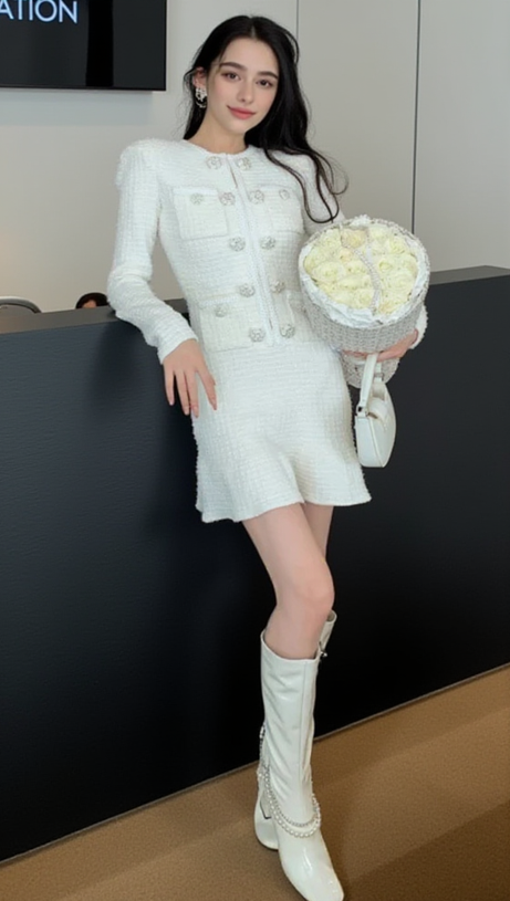 CREAM BUTTONED KNIT MINI DRESS