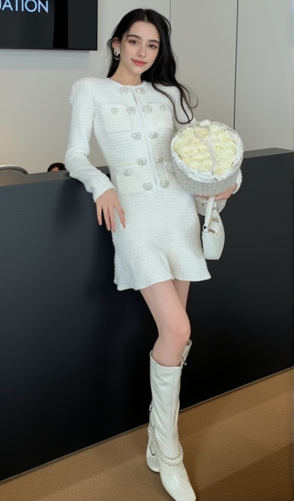 AIIZIE CREAM BUTTONED KNIT MINI DRESS - product image