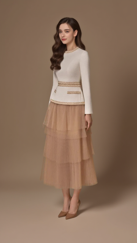 KAITY LAYERED SKIRT SET IN BEIGE
