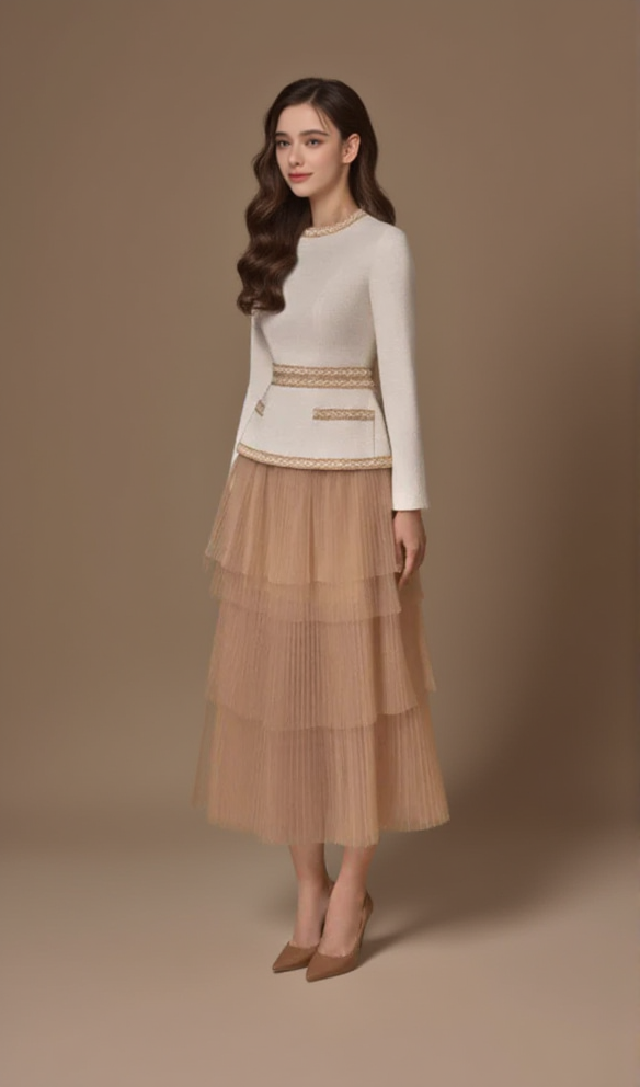 KAITY LAYERED SKIRT SET IN BEIGE
