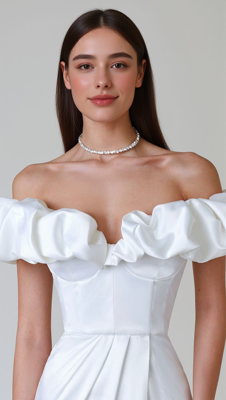 GLADYS WHITE CRYSTAL OFF-SHOULDER MAXI SPLIT DRESS