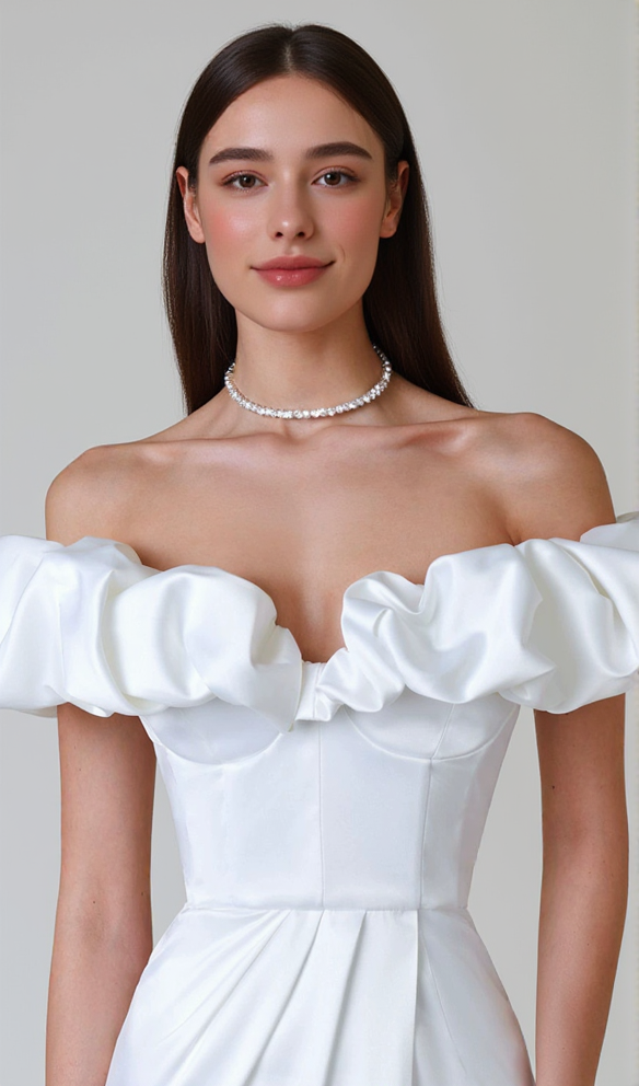 AIIZIE GLADYS WHITE CRYSTAL OFF-SHOULDER MAXI SPLIT DRESS - product image