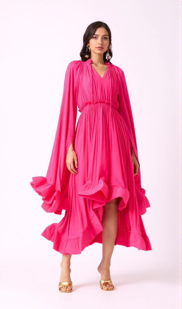 AIIZIE RUFFLE TRIM MAXI DRESS IN ROSE RED - product image