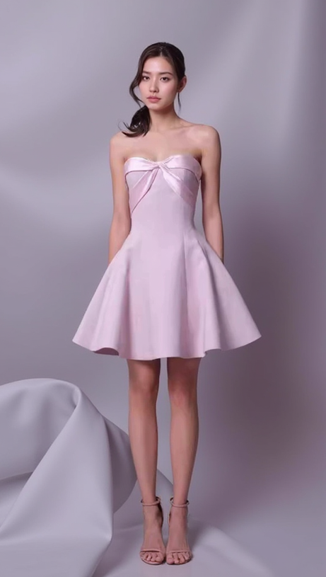 BOW STRAPLESS MINI DRESS IN PINK