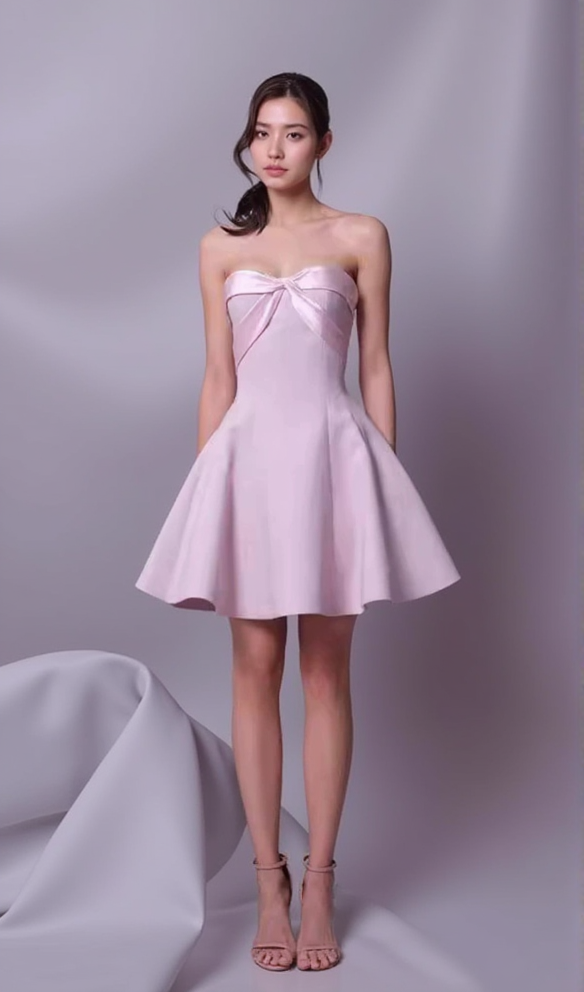 TRÄGERLOSES MINIKLEID MIT SCHLEIFE IN PINK