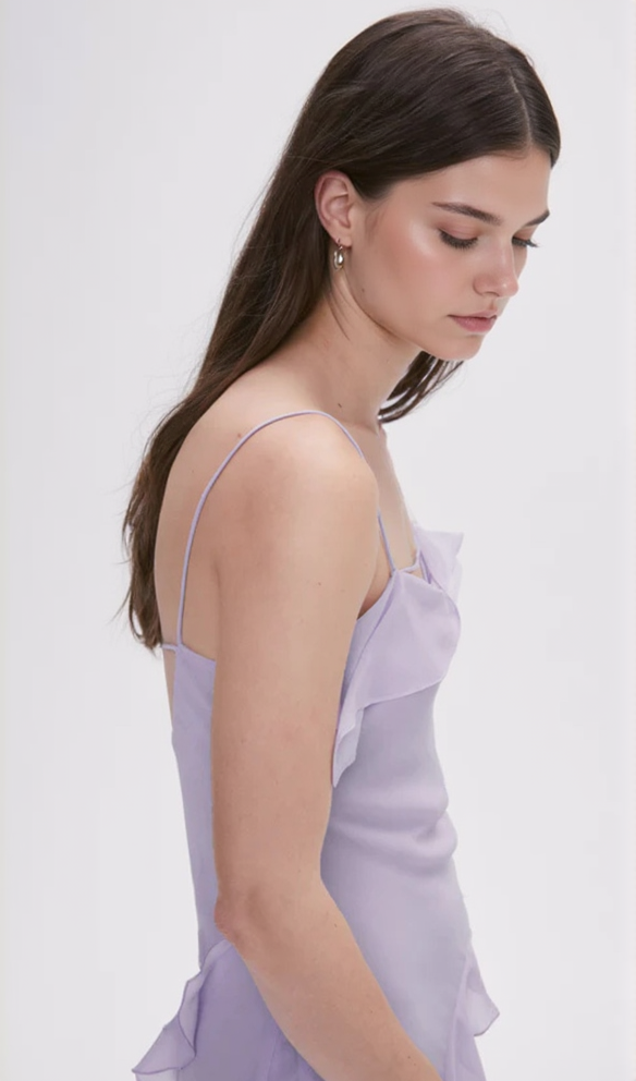 RUFFLED SLIT DETAIL MAXI DRESS IN BLUE