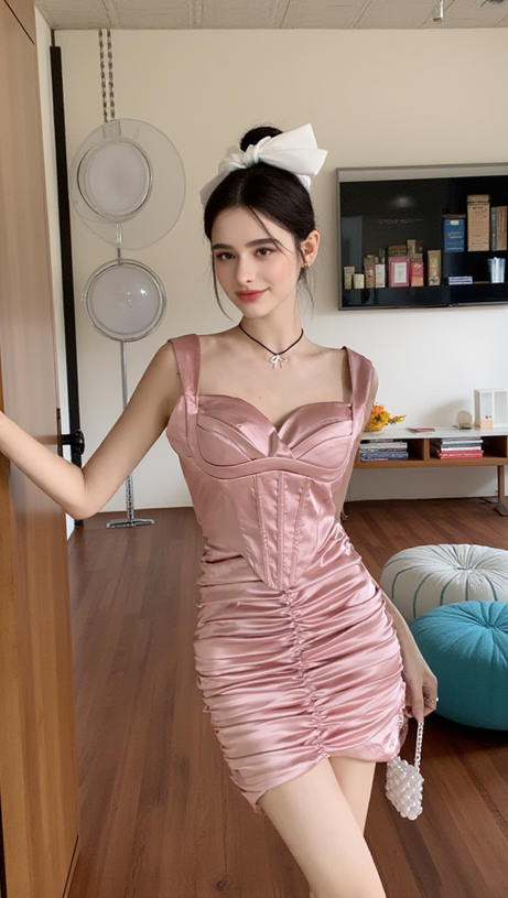 CUSI CORSET RUCHED MINI DRESS IN PINK