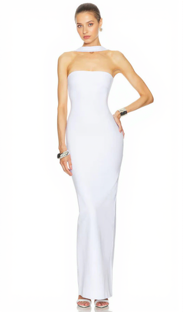 CUTOUT HALTER BACKLESS DRESS IN WHITE