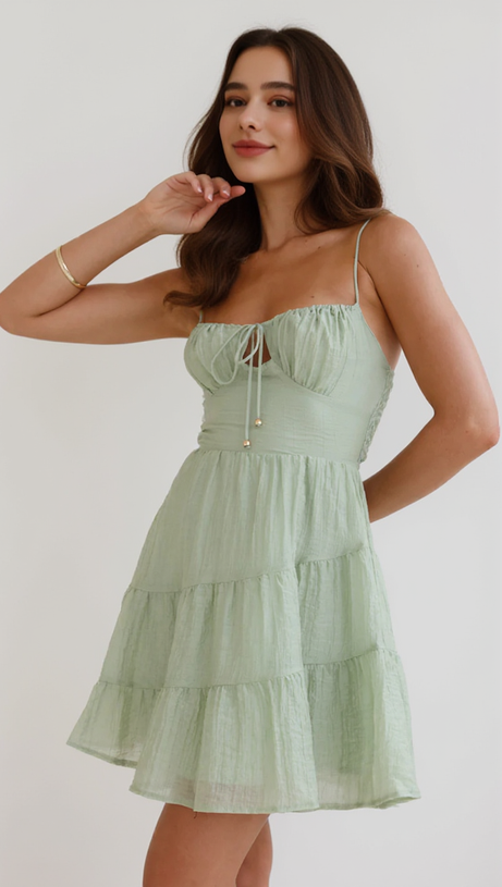 CALISTA STRAP MINI DRESS IN GREEN