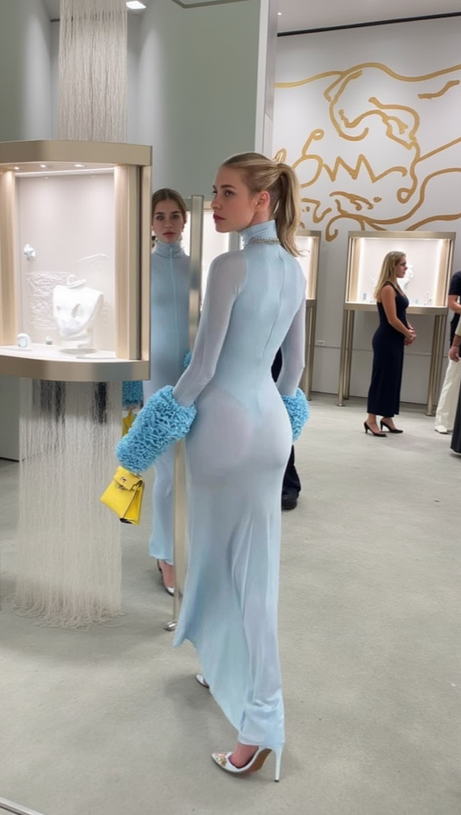 MICHELLE RUFFLED TURTLENECK MAXI DRESS IN PALE BLUE