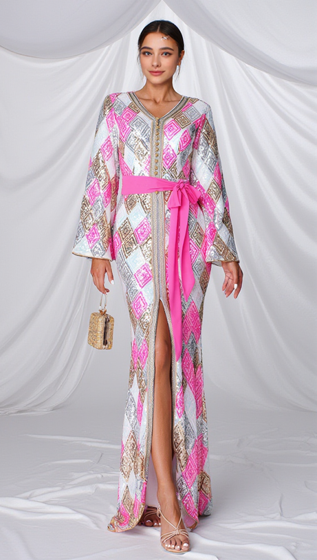 GEOMETRIC PATTERNS PRINT MAXI DRESS IN PINK