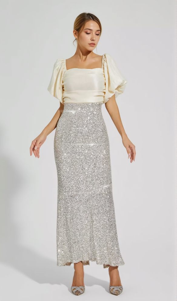 AIIZIE MARIA APRICOT BOW SEQUINS EMBELLISHED MAXI DRESS - product image