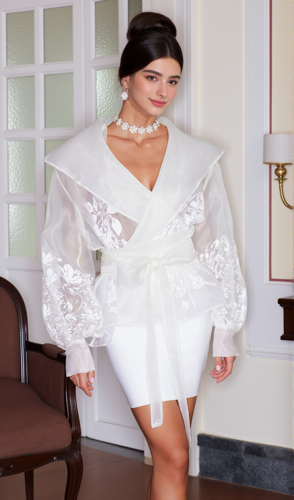 AIIZIE LANTERN SLEEVE EMBROIDERY SHIRT JACKET IN WHITE - product image