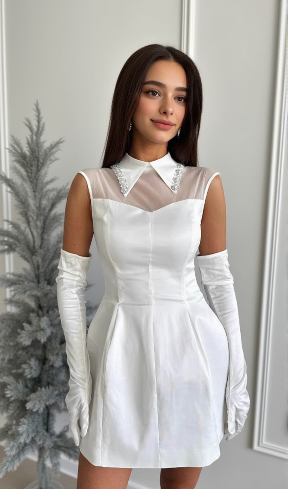 AIIZIE SIMONE TULLE DETAIL MINI DRESS IN WHITE - product image