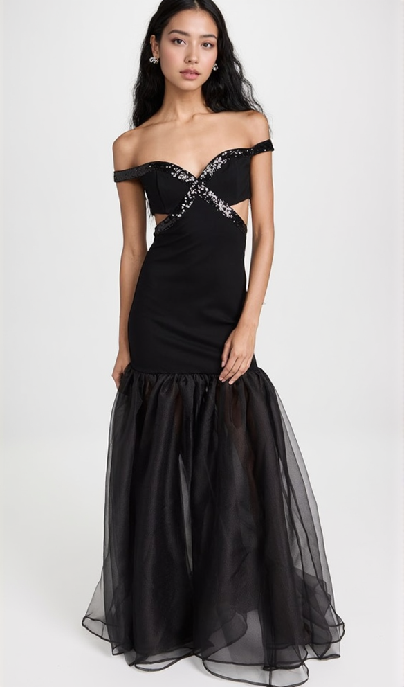 MAUD EMBELLISHED CUTOUT MAXI DRESS IN BLACK