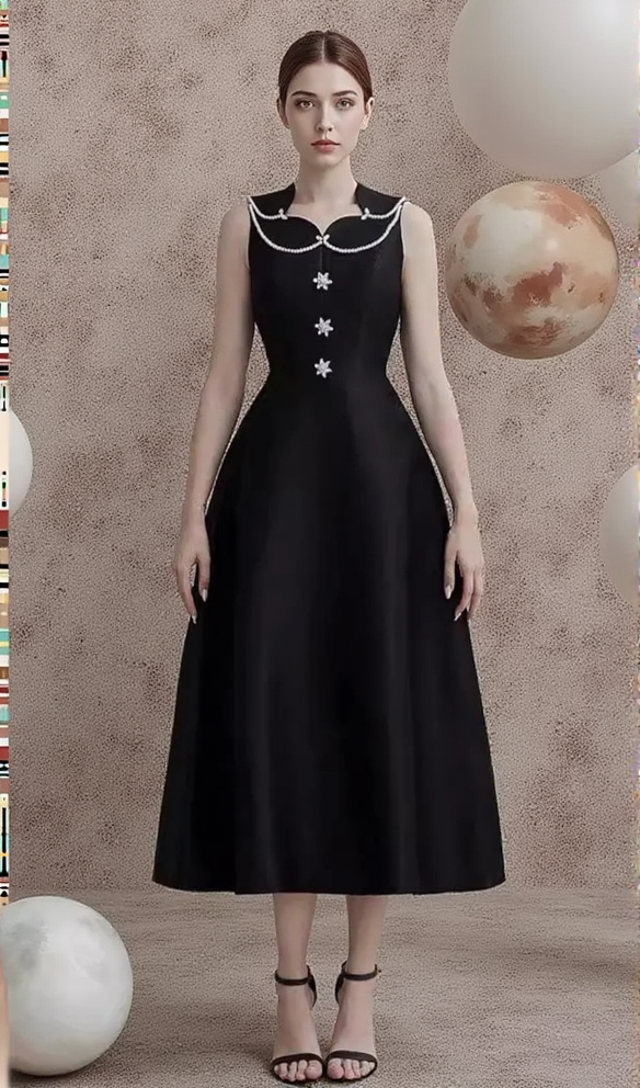 AIIZIE PEARL EMBELLISHED A LINE MIDI DRESS IN BLACK - product image