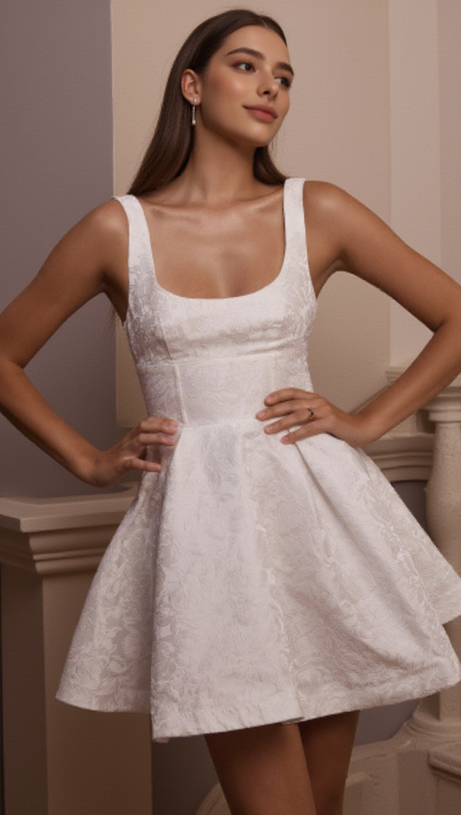 CORSET SCOOP NECK FIT AND FLARE DRESS