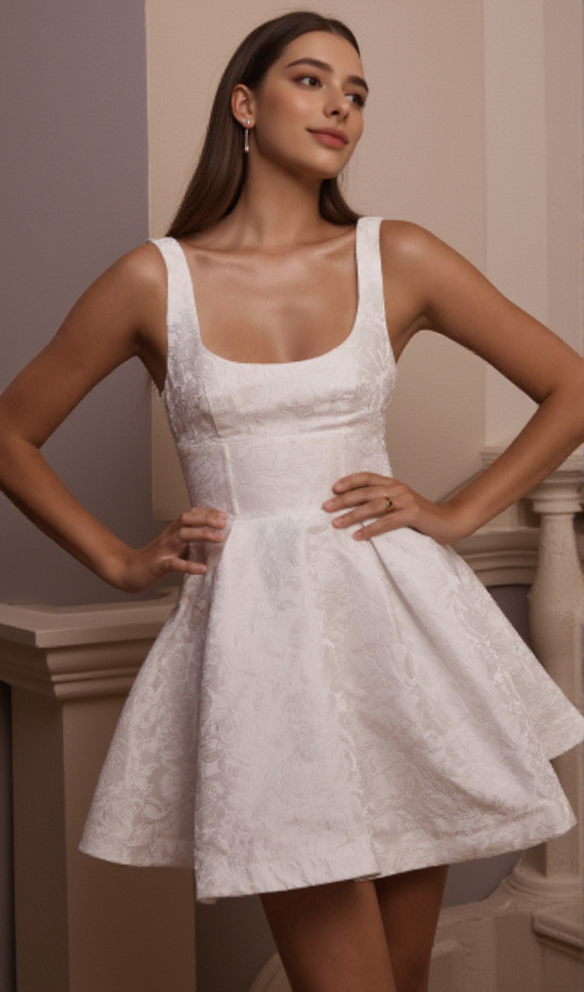 CORSET SCOOP NECK FIT AND FLARE DRESS