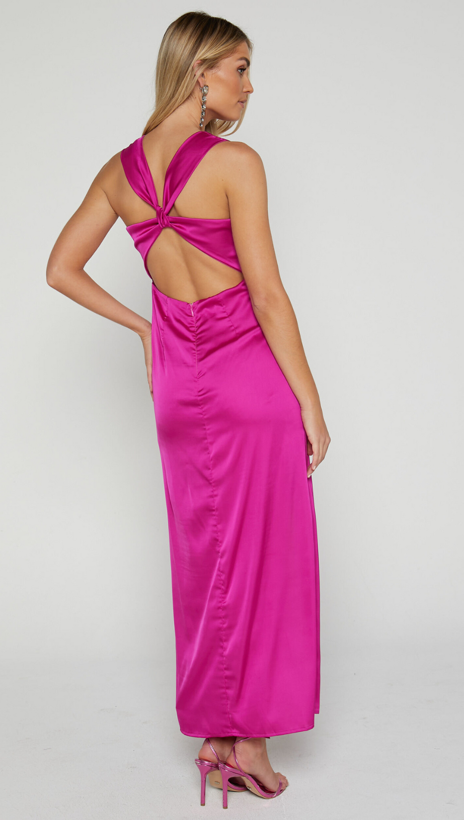 TWIST DETAIL MIDI DRESS IN FUCHSIA
