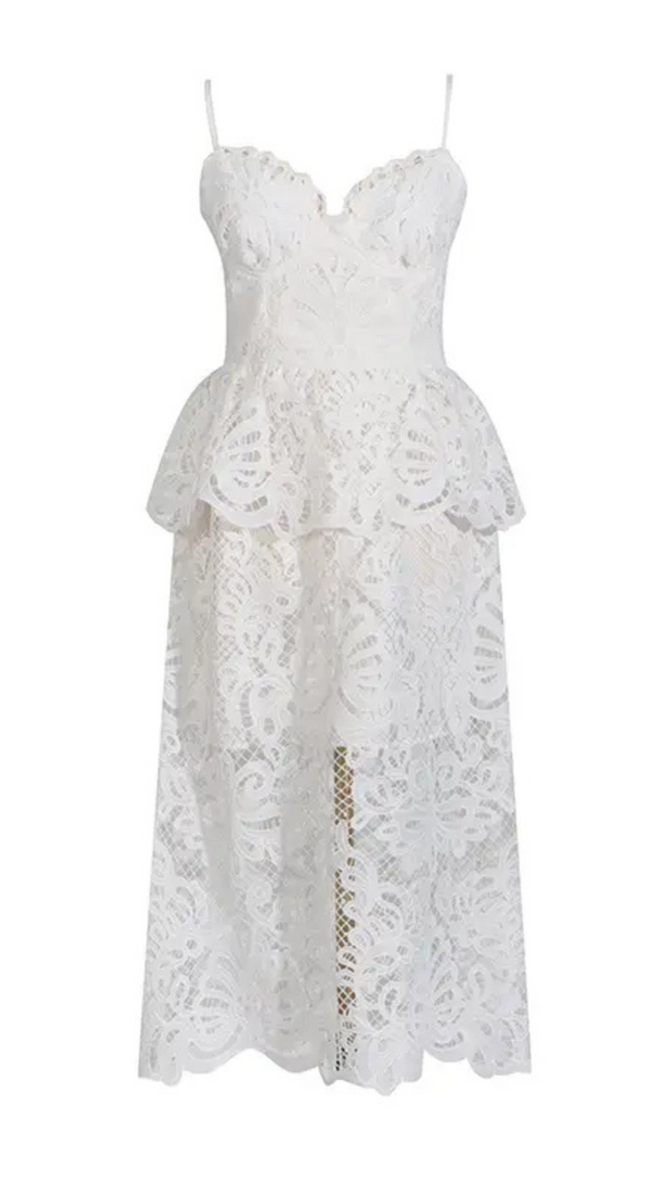 AIIZIE EVELYN CUT OUT LACE LAYERING MIDI DRESS IN WHITE - product image