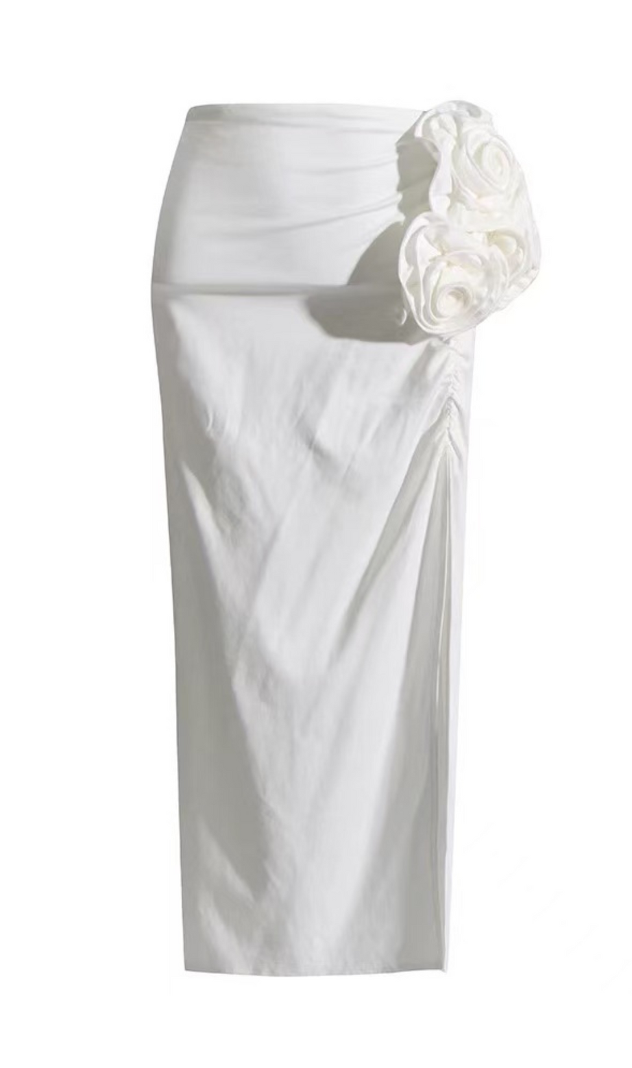 ANDEANA FLOWER SLIT MIDI SKIRT IN WHITE
