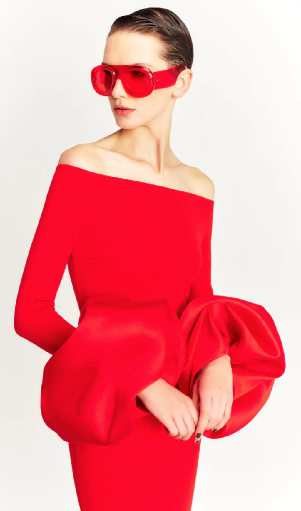 OLINDAN OFF SHOULDER MAXI DRESS IN RED