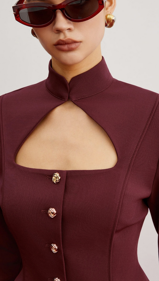 AIIZIE AYMEE CUTOUT BUTTON BLAZER IN BURGUNDY - product image